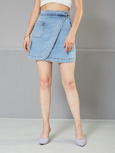 Image of Miss Chase Women's Straight-Fit High-Rise Stretchable Denim Midi Skirt