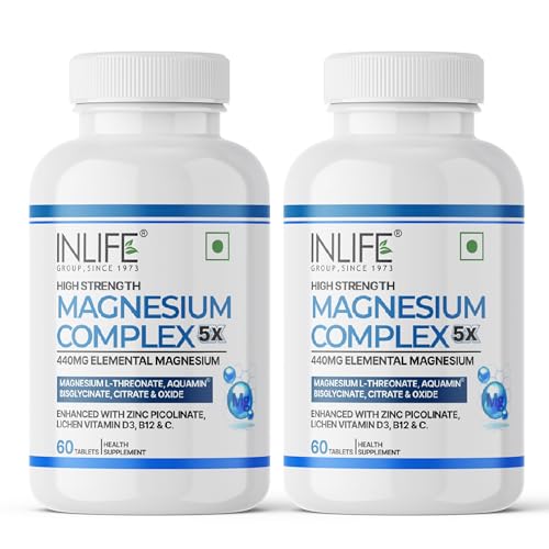 Image of INLIFE Magnesium Complex 2000mg, 5x Salts Glycinate L-Threonate Citrate, Zinc Vitamin C D3 B12, Muscle Nerve & Energy, 60 Tablets (Pack of 2)