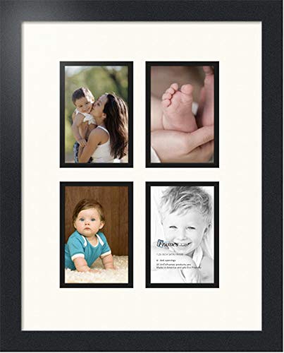 ArtToFrames Collage Photo Frame Double Mat with 4 - 4x6 Openings and Satin Black Frame