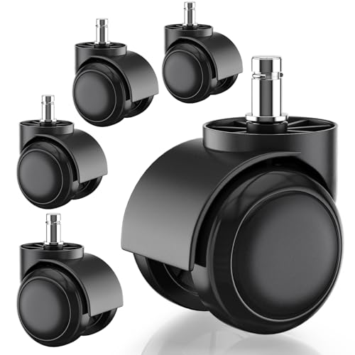 PChero Ruedas para silla de oficina solo para 1KEA, 5 ruedas para silla de oficina 10 mm x 22 mm ruedas para sillas de juegos, parqué, azulejos, suelos duros laminados, 250 kg