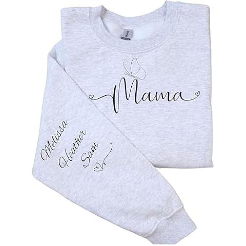 IUPTOWN CHIC Personalized Mama Sweatshirt with Custom Kid Names on Sleeve, Gift for Moms, Mother's Day, Birthday Gift Ash Cover