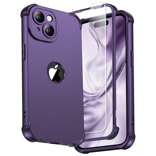 Image of ORETECH 3 in 1 for iPhone 15 Case with 2 x 9H Screen Protector,Purple