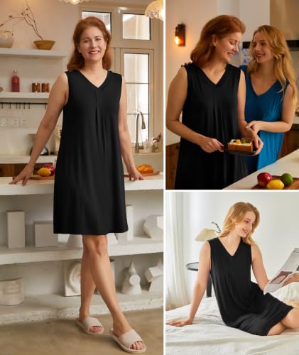 Image of GYS Cooling Bamboo Viscose Nightgowns for Women, Lightweight Sleeveless V Neck Sleep Shirt for Hot Sleepers, Soft Night dress