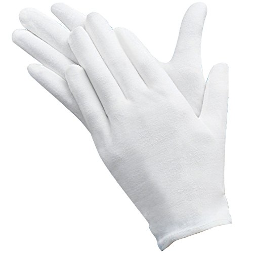 Maosifang 10 Pairs Slim Lightweight Soft Elastic Cotton Protective Working Glove White Coin Jewelry Silver Inspection Gloves,Medium Size