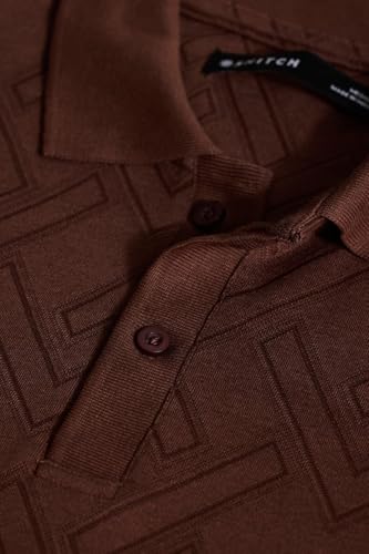 Image of SNITCH Brown Textured Polo T-Shirts