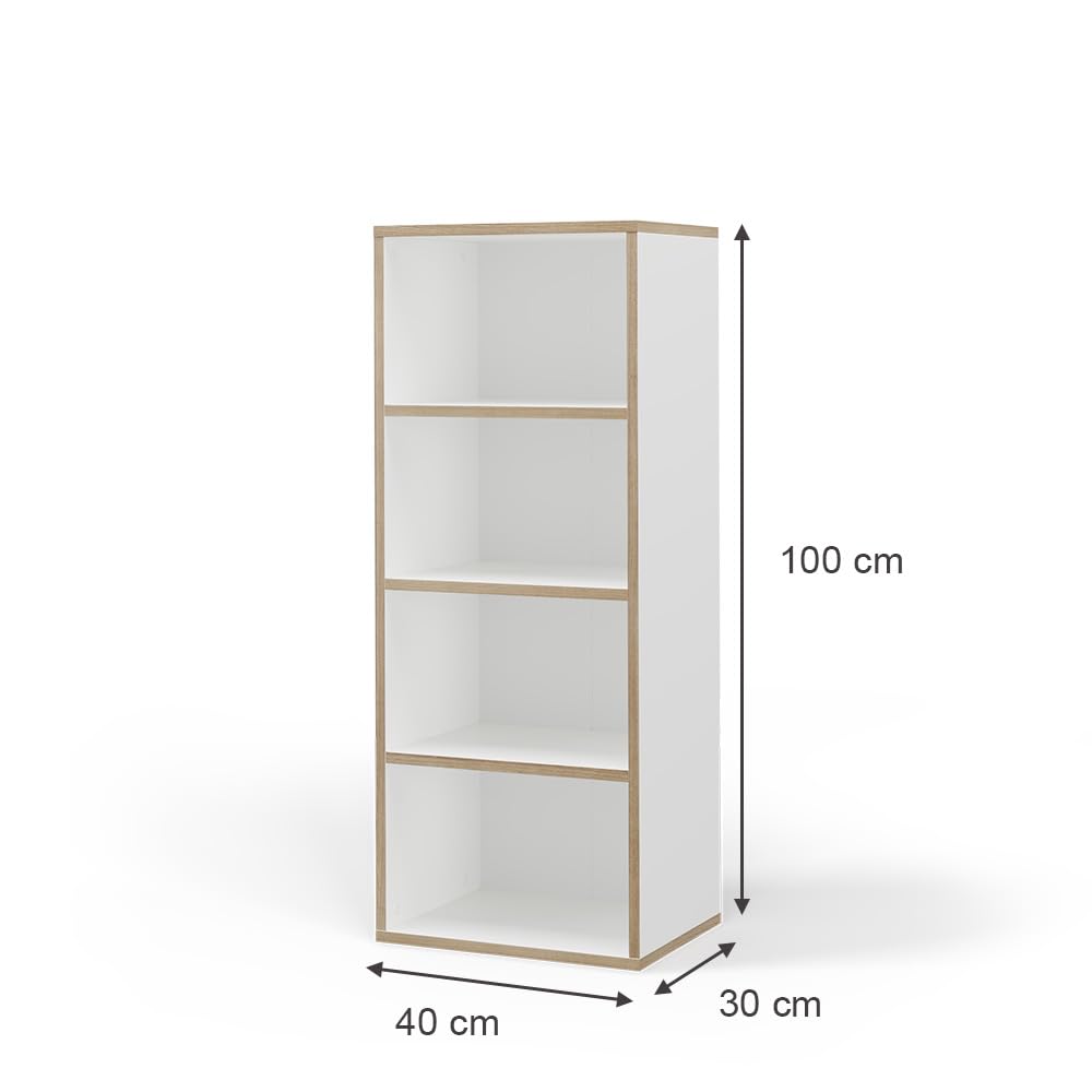 Vicco Bibliothèque Tetrix, Blanc, 40x100cm avec 4 Compartiments, Convient pour Le Rangement de Livres et d’Objets de décoration