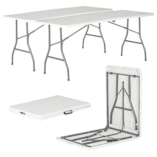 Harbour Housewares Rectangle Folding Trestle Tables - 180cm (6ft) - White - Pack of 2 Outdoor Folding Table for Picnic, BBQ, Garden, Camping, Wedding, Party Catering