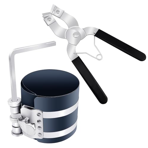Piston Ring Compressor Installer Removal Tool for Car Engine with Piston Installer Plier Sizes Adjustable From 2.08 to 6.89(53mm-175mm)