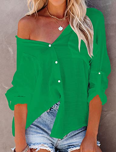 Image of Bsubseach Women Button Down Beach Shirt Long Sleeve Swimsuit Cover Up