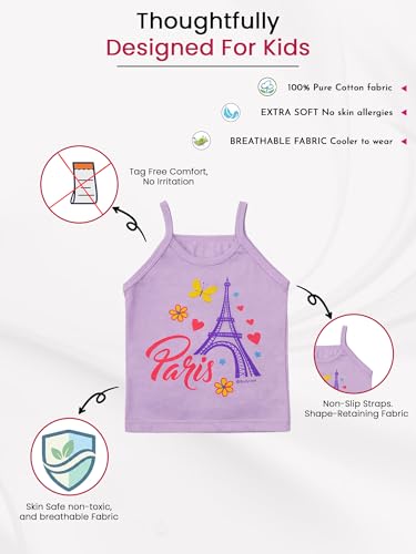 Image of BODYCARE Kids Girl's Printed Assorted Dori Regular Fit Vest 100% Cotton Vest | Skin Friendly | Lightweight | Sleeveless Design | Multicolor | Pack of 6 (Color & Print May Vary)