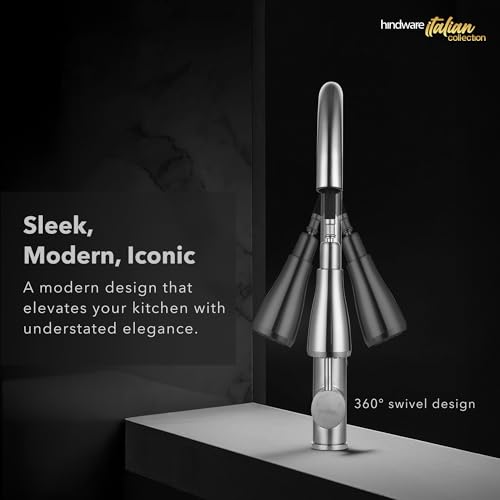 Image of Hindware Italian Collection Pull Down Kitchen Sink Faucet | Kitchen Sink Mixer | Deck Mount Installation | Made of SS | Dual Mode - Spray & Stream | Min. 3-Bar Water Pressure Required