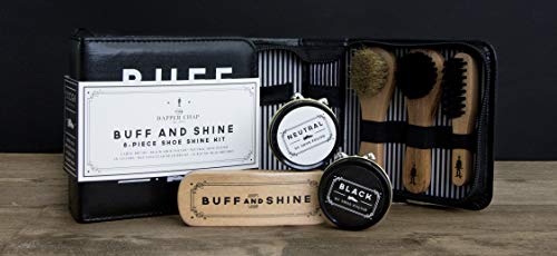 CGB Giftware The Dapper Chap 'Buff & Shine' Shoe Cleaning Kit | Includes: 3 Assorted Brushes | Black and Neutral Shoe Polish | ART372