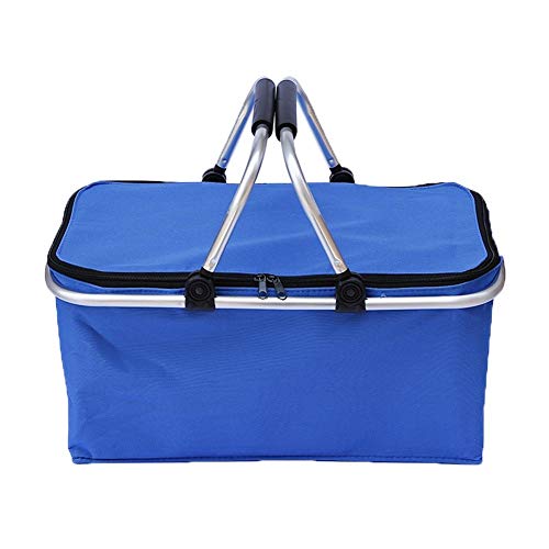 Drawoz Plegable Camping Picnic Cesta de la Compra Nevera Hermética Frío Cesto Cremallera Bolso de Mano Impermeable Bolsas - Azul