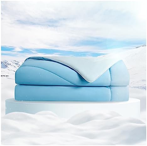 REST Evercool™ Cooling Comforter, Cooling Blanket for Hot Sleepers, Night Sweats, Menopause Hot Flash. Buttery Soft, Nontoxic, Hypoallergenic, Machine Washable, All Season Duvet, Blue Queen 90"x90"