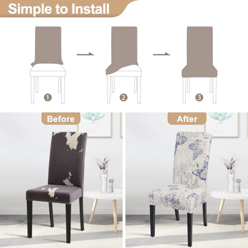 Image of SearchI Dining Room Chair Covers Set of 2, Stretch Printed Parsons Chair Slipcover Spandex Removable Washable Kitchen Chair Protector Cover for Dining Room, Hotel, Ceremony (Butterfly Pattern)