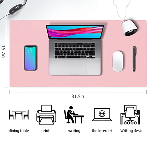 Image of Desk Mat Large Protector Pad - Multifunctional Dual-Sided Office Desk Pad,Smooth Surface Soft Mouse Pad, Waterproof Desk Mat for Desktop, Pu Leather Desk Cover for Office /Home(Pink, 31.5 inch x 15.7 inch)