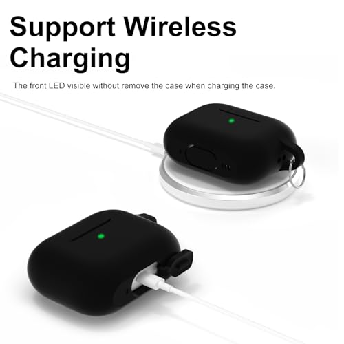Image of for AirPods Pro 2nd 1st Generation Case Cover with Keychain, Protective Soft Silicone Skin Accessories for Apple AirPods Pro Charging Case 2022 /2019, Front LED Visible, Black