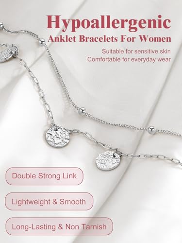 Image of FOCALOOK 14K Gold Plated Anklets for Women Waterproof Plus Size Ankle Bracelet 8.5-10.5 Inch Adjustable Mariner /Figaro /Flat Snake /Cuban Link Chain Anklet Jewelry for Summer Beach Holiday