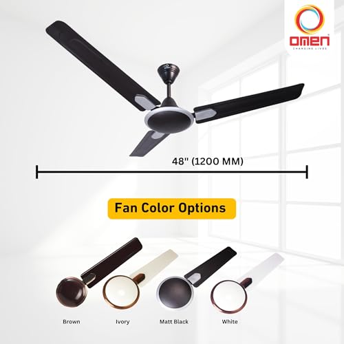 Image of Omen Changing Lives 1200mm Tejus Ceiling Fan |Elegant Design | 400 RPM High-Speed| Superior Airflow |Anti-Rust Body |100% Copper Motor | BEE Star Rated | Energy Efficient| 2-Year Warranty (Matt Black)
