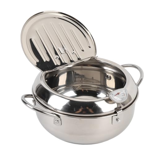 Olla Freidora de Acero Inoxidable Que Garantiza un Calentamiento Uniforme. Olla Multifuncional con Escurridor de Aceite para Freír Patatas, Tempura, Patatas y Pollo (20 cm)
