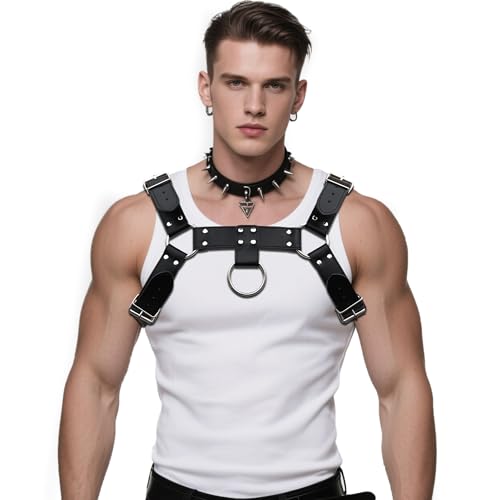 Handmade Punk Men's PU Leather Harness - Adjustable Straps with Alloy Buckles, Unique Gothic Fashion Accessory