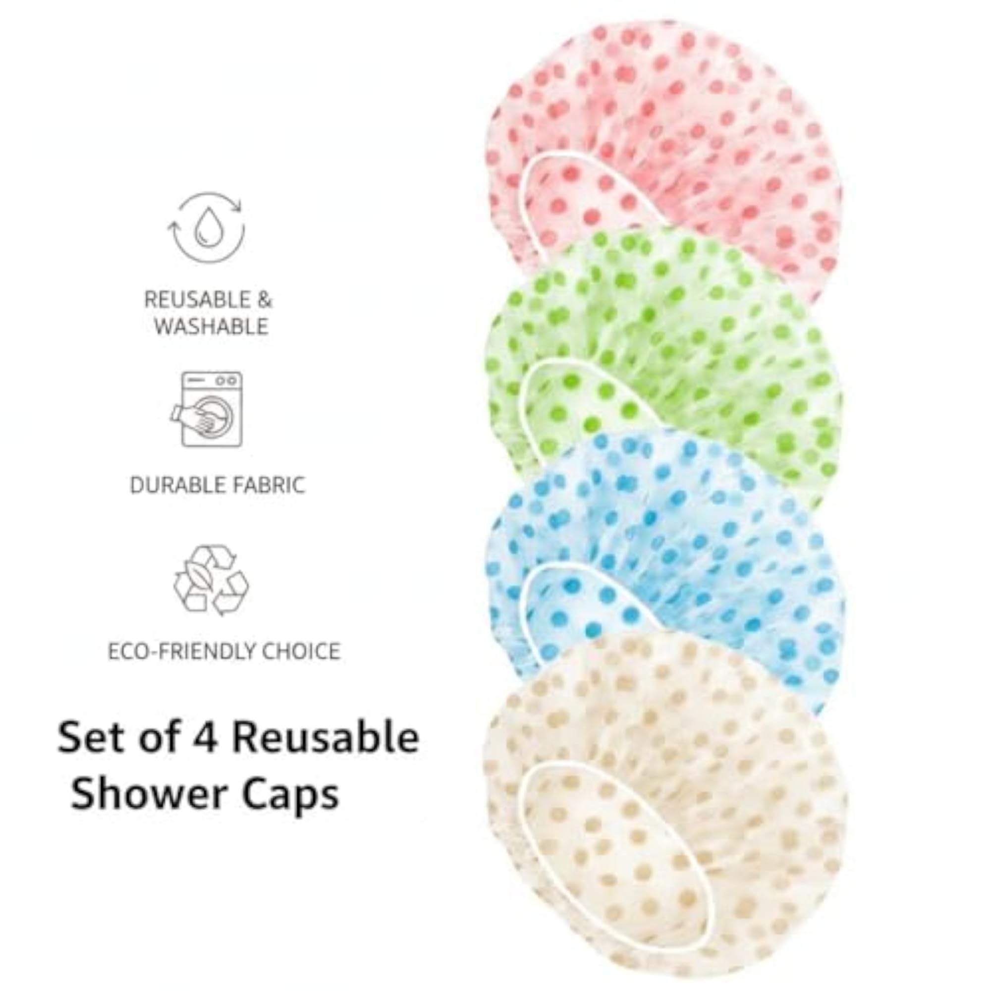 Shower Cap Set of 4 for Women, Reusable Waterproof EVA Bath Caps
