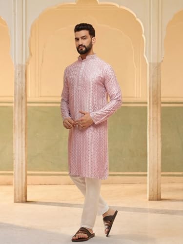 Image of SOJANYA (Since 1958 Men's Cotton Rayon Shiny Thread Sequinned Only Long Kurta