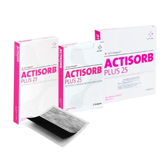 ACTISORB Plus 25 apósito antimicrobiano de carbón activo 10,5 x 10,5 cm Caja 10 Uds