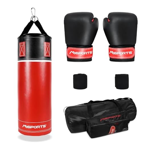 MSPORTS Boxsack-Set Professional für Kinder und Jugendliche 60 x 20 cm, Box-Set mit Boxhandschuhen, Boxbandagen und Tasche - 5,5 kg Rot-Schwarz Boxset