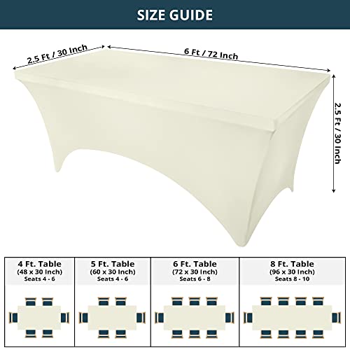 Utopia Kitchen Spandex Tablecloth 2 Pack [6Ft, Ivory] Tight, Fitted, Washable And Wrinkle Resistant Stretch Rectangular Patio Table Cover For Event, Wedding, Banquet & Parties [72Lx30Wx30H Inch] #TOP2