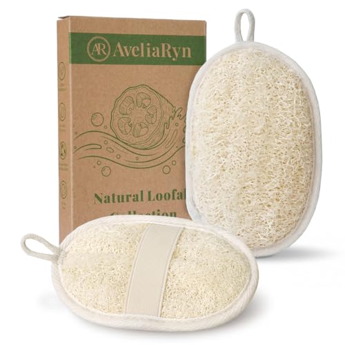 AveliaRyn Natural Egyptian Loofah Exfoliating Body Scrubber for Shower (2-Pack)