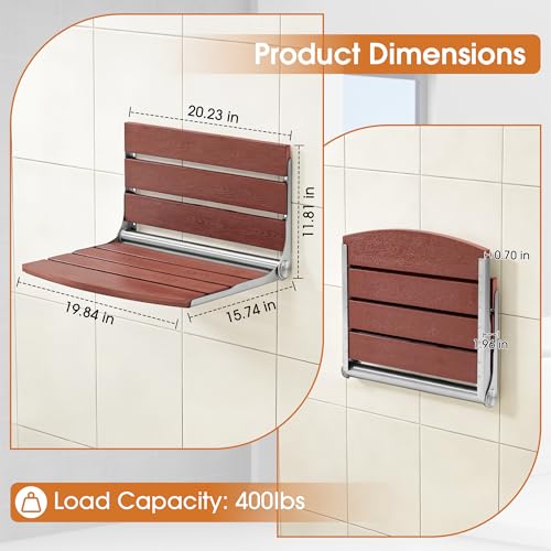 Goodleben 20" Folding Shower Seat, Fold Down Shower Seat Wall Mounted, Stainless Steel Frame with HDPS Seat, 400 lb Load Capacity, Folding Shower Bench for Seniors & Elderly (Red) by goodleben - Used condition - Image 2