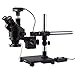 AmScope 7X-135X Black Trinocular Stereo Zoom Microscope on Single Arm Boom Stand + 144 LED Ring-Light with 10MP USB3.0 Camera
