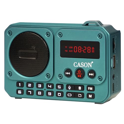 Image of Cason FR11- Portable Fm Radio Pocket Radio with USB and Bluetooth Mini Radio Speaker - LCD Display,Number Pad,Type C Charging,Headphone Jack,SD Card,USB Input(Green)