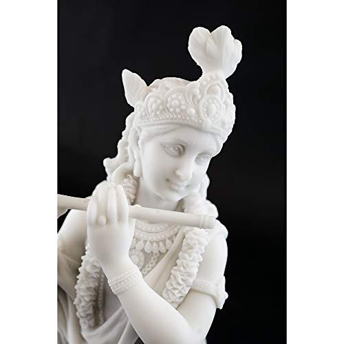 Estatua Krishna en resina con acabado mármol blanco, 10 in miniatura 5