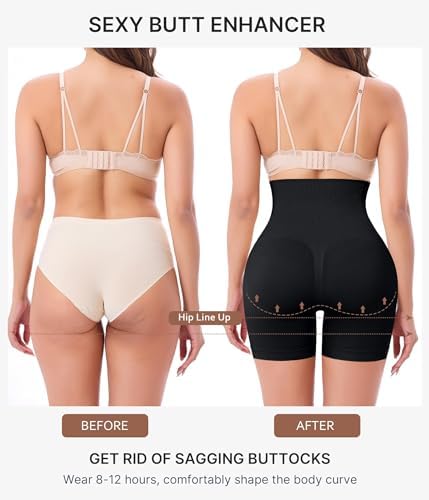 Junlan Shapewear voor dames, buikweg-onderbroek, hoge taille, figuurvormend, korsetbroek, buikcontrole, slipje, shaping ondergoed, korsetbroek met pijpen, sterk vormende body shaper, zwart, XXL