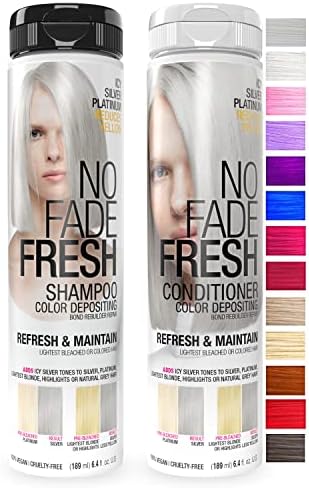 No Fade Fresh Duo Shampoo and Conditioner Set - Color Depositing Hair Color with Bond Rebuilder - Vegan, Cruelty Free (Icy Silver Platinum)