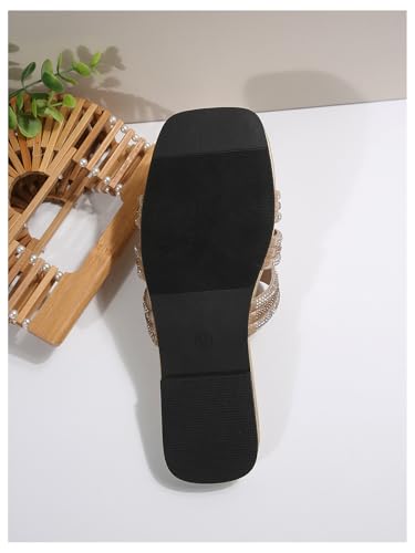 Verdusa Women's Glitter Rhinestone Sandals Summer Square Toe Slip on Flat Sandals2