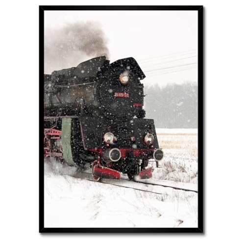 Poster Train Ol49-59 en hiver avec son cadre blanc de haute finition pour collectionneur