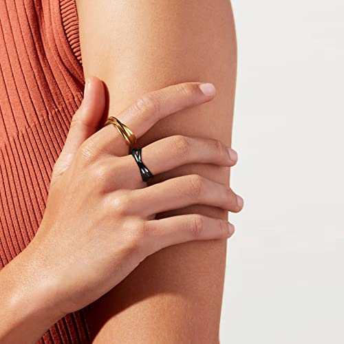 Bestyle Interlocking Rolling Gold Band Rings For Women, Trendy High Polished 18K Gold Plated Stainless Steel Dome Cross Rings, Yellow Gold Rolling Fidget Rings For Anxiety Release, Size 8 #TOP7