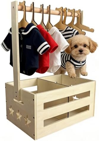 Wooden Pet Storage Organizer with Clothes Rack, Dog Toy Storage B...