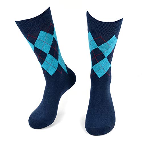 BG Premium Dress Socks for Men. Classic and Formal Apparel Patterned Socks, 3 Pair Set with a Gift Box - Blue Argyle & Stripes3