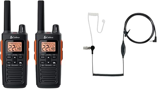 Cobra Walkie Talkies impermeables RX680 (paquete de 2) y auriculares de vigilancia Cobra GA-SV01