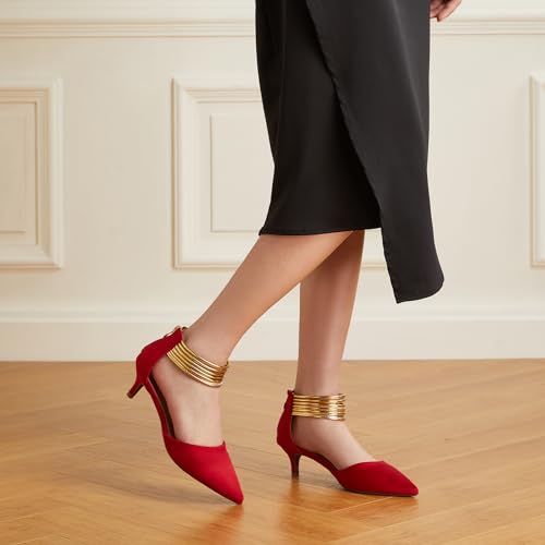 Image of Trary Kitten Heels for Women Closed Pointed Toe Low Stiletto Heels Pumps Shoes Women Comfortable Ankle Strap Pumps 2 inch Heel Party Dressy Shoes