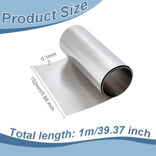 OLYCRAFT 1000x152x0.1mm 304 Stainless Steel Roll Sheet Stainless Steel Foil Roll Metal Strip Sheet Fine Plate Sheet Foil Stainless Steel Shim Stock Plates Metal Sheet for Craft, Electronic Equipment