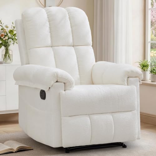 Image of Korser Recliner Chair, Living Room Recliner Chairs for Adults, Small Recliners for Small Spaces, Upholstered Manual Recliner with Side Pockets, Comfy Nursery Chair for Living Room, Chenille, Beige