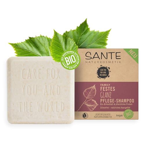 SANTE Naturkosmetik Champú sólido para cabello opaco y normal, fórmula vegana con hoja de abedul orgánico y proteína vegetal, champú de cuidado de brillo sólido, 1 x 60 g