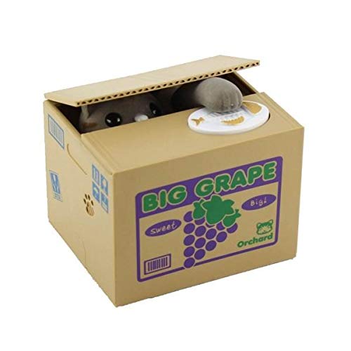 Auto Money box stealing coin case saving pet bank (Grey Cat)