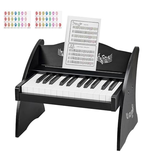 VEVOR Kinder Keyboard, 25 Tasten, Digitales Holzpiano, Holzklavier ab 3 Jahren, Mini-Musikinstrument mit Realistischem Klang, Dual-Power, Einstellbare Lautstärke, Musikalische Früherziehung, Schwarz