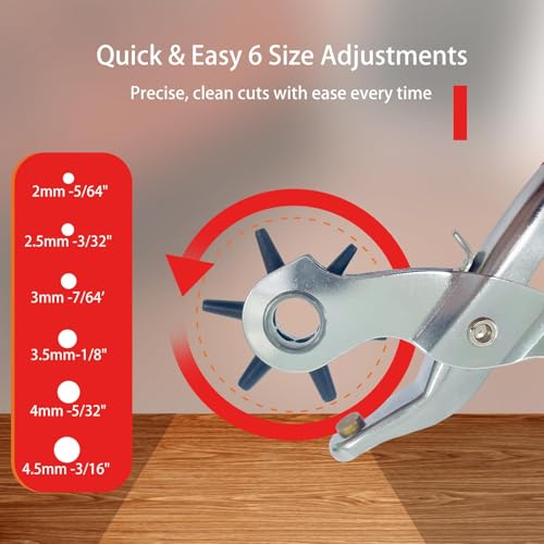 image for Adorox Heavy Duty Belt Hole Puncher for Leather – 6 Size Revolving L